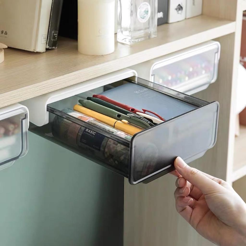 [Set of 2] Under-desk storage box installable drawer convenient desktop storage small items organization office supplies stationery accessories remot