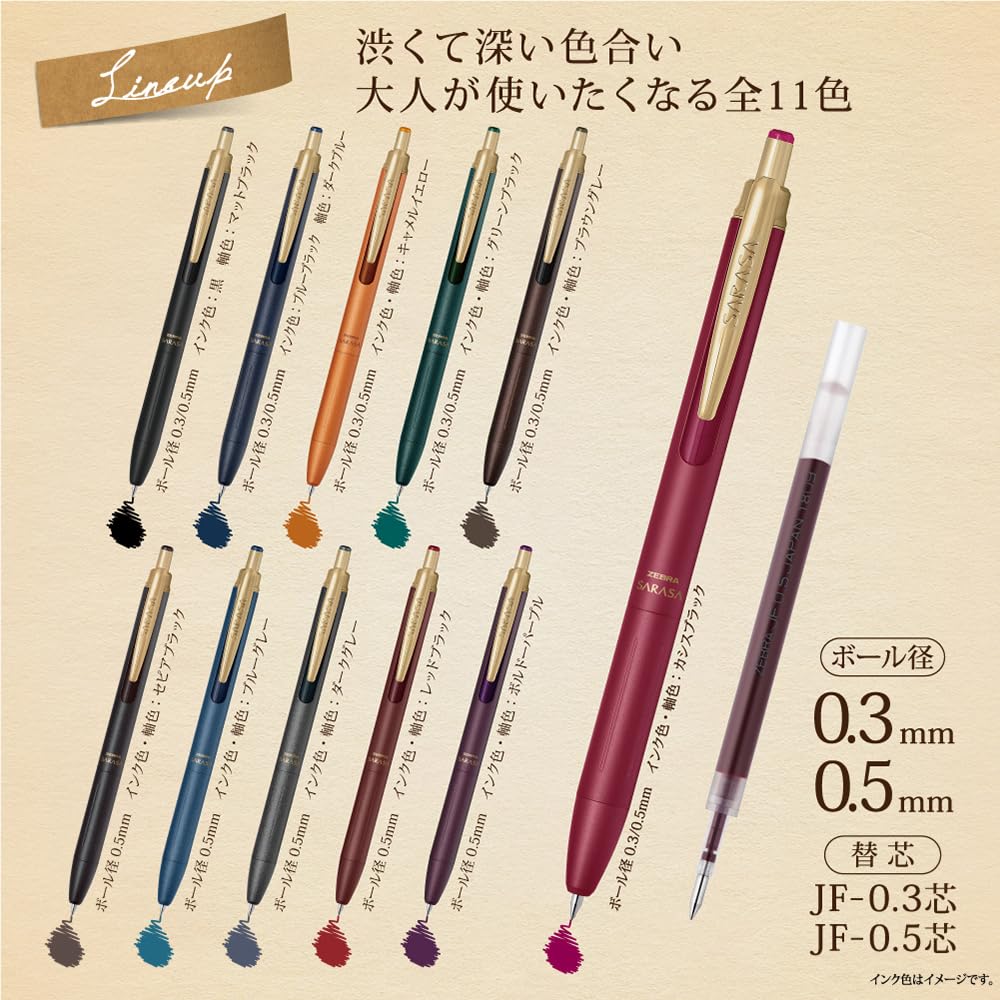 Zebra Sarasa Grand Gel Pen 0.5mm, Sepia Black, Fine Point, Stylish Writing