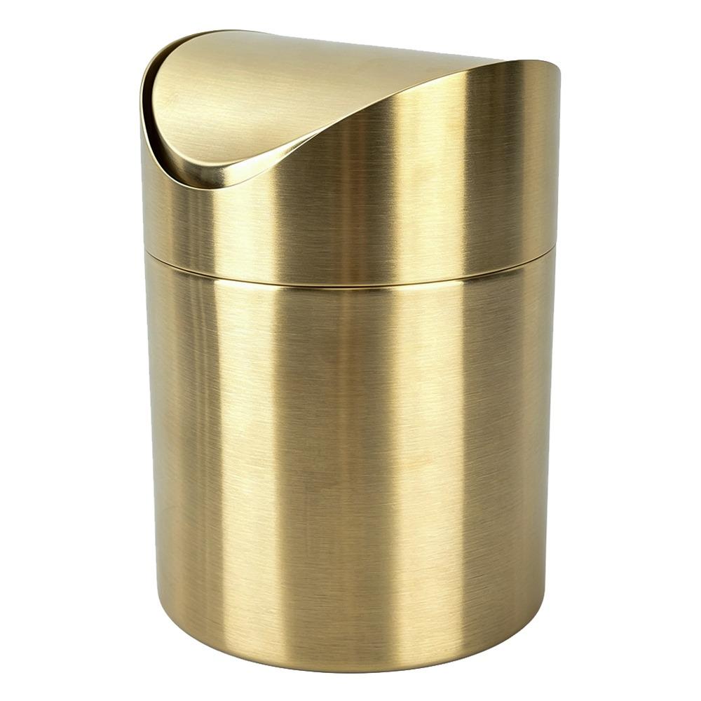 Swing Lid Countertop Trash Can 304 Stainless Steel Car Trash Can Table Waste Basket Desk