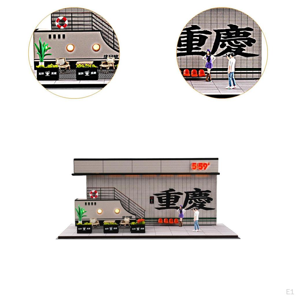 1/64 Scale Model Car Display Toy Storage with 2 Figures Micro Landscape Scenario Decorative