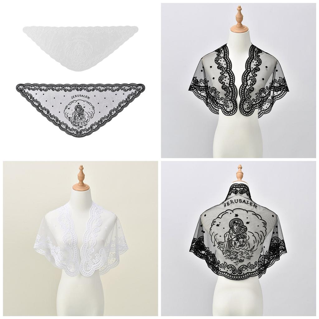 Elegant Embroidered Virgin Mary Scarf Soft & Breathable Shawl Hijab Headscarf for Religious Ceremonies and Daily Wear