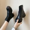 Botas Women Motorcycle Ankle Boots Wedges Female Lace Up Platforms Spring Black Leather Oxford Shoes Woman Botas Mujer