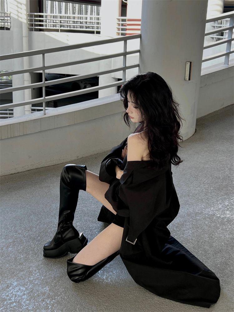 Короткие плюшевые женские сапоги выше колена, модные теплые хлопковые длинные сапоги, элегантные женские туфли на платформе, зимняя женская обувь