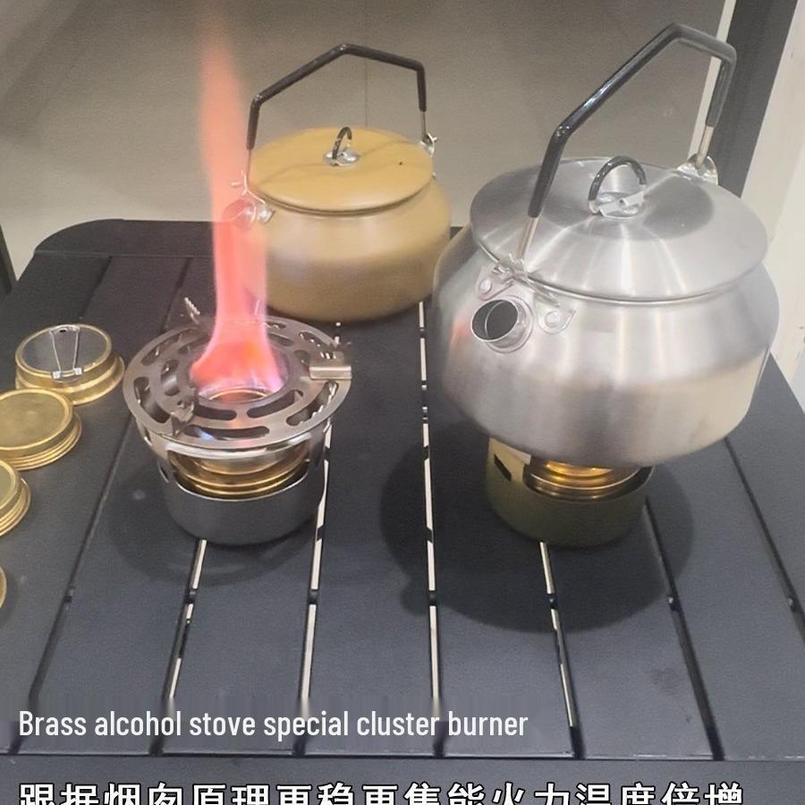 Aluminum Alloy Outdoor Alcohol Stove with Teapot and Insulated Heating Base for Picnic and Household Use