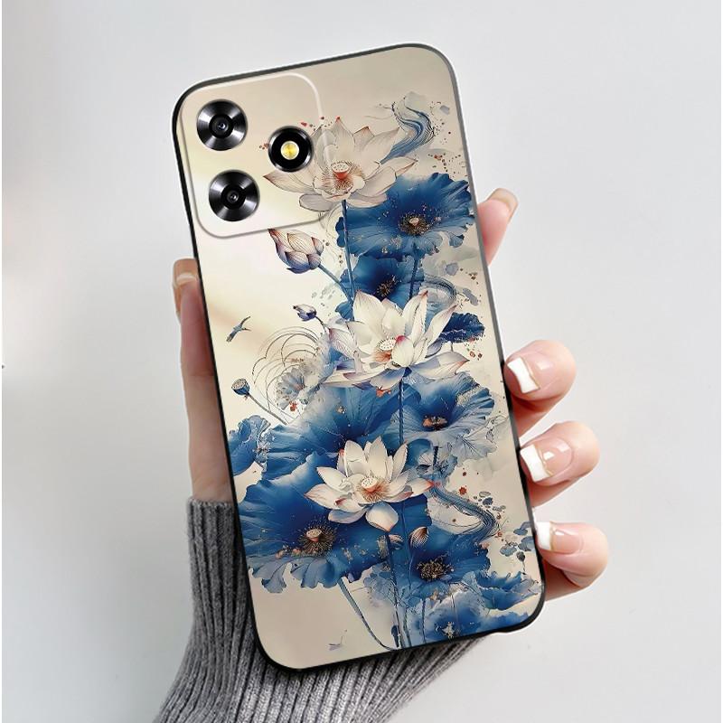 Чехол для телефона ZTE Blade A73 4G/V50 Design 4G/V50 Smart/Axon 50 Lite, гелевый, мягкий, черный, с узором из роз и подсолнухов, кошачий чехол