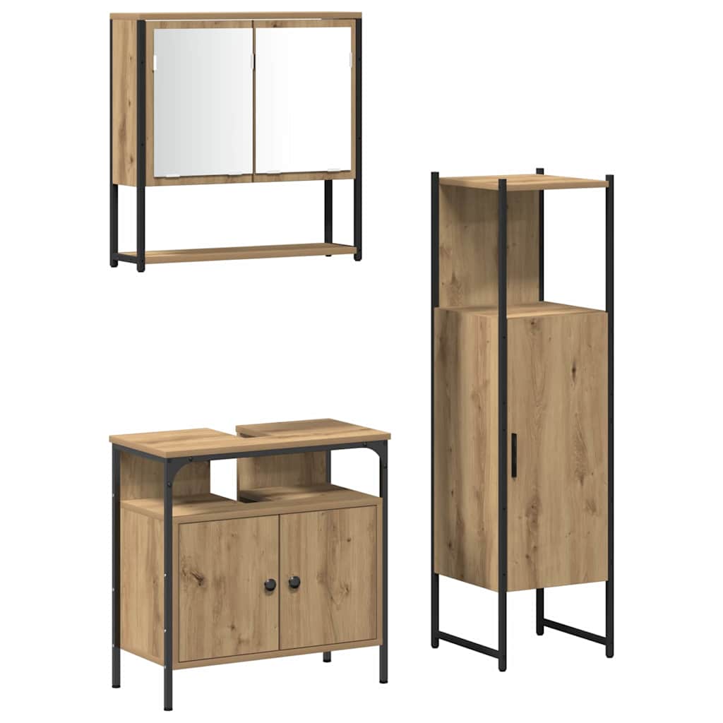 Bathroom Furniture Set with Shelf and Door 3 pcs Brown Particleboard