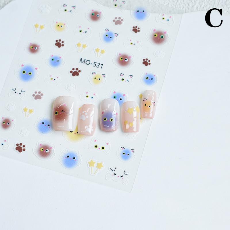 1Pcs Cartoon Cats Nail Stickers Kawaii Graffiti Painting Kitten Animals Nail Decals Heart Star Bow Manicure Decoration
