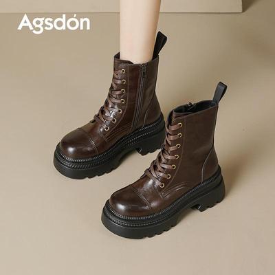 Женские коричневые ботинки Martin от Augusden - Осень 2025, на толстой подошве, в стиле вестерн, с присборенным голенищем