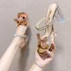 Fashion Thick Heel Stiletto Ladies Shoes Rhinestones Footwear Transparent Summer 2024 Chunky Thin Heels Sandals for Women Block Clear H