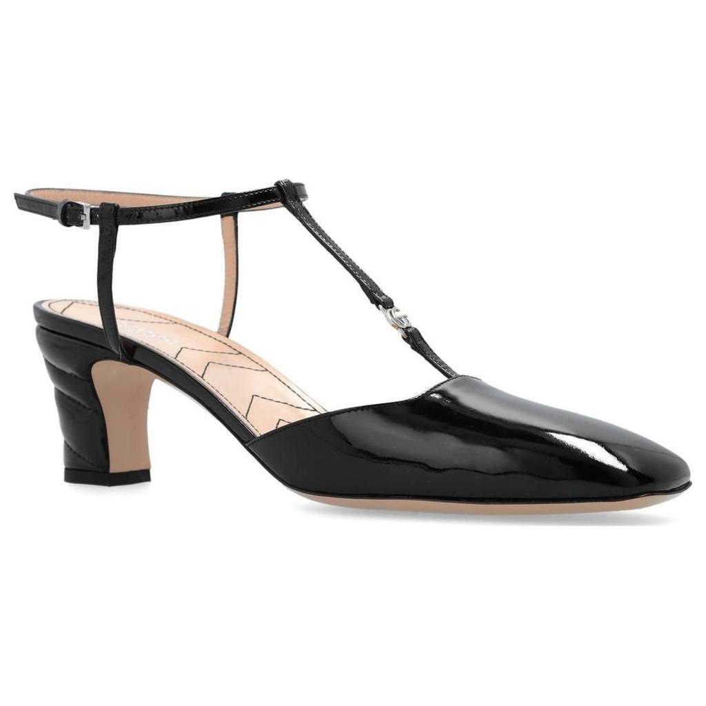 Gucci Женские высокие каблуки PETITE GG из кожи на массивном каблуке 5,5 см Черные 723446 BNC00 1000