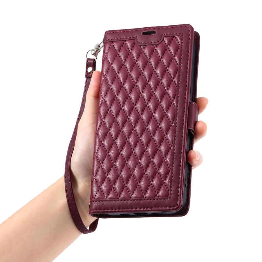 Тисненый клетчатый чехол-книжка из ПУ кожи для iPhone 17 16 15 14 13 12 11 Samsung Galaxy S25 S24 S23 A56 A55 кошелек отделение для карт ремешок чехол для телефона