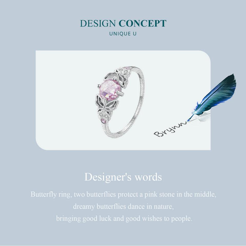 BAMOER кольцо из стерлингового серебра 925 пробы с розовым камнем и ажурным кольцом на палец в виде бабочки с кубическим цирконием для женщин, подарок на день рождения, ювелирные изделия