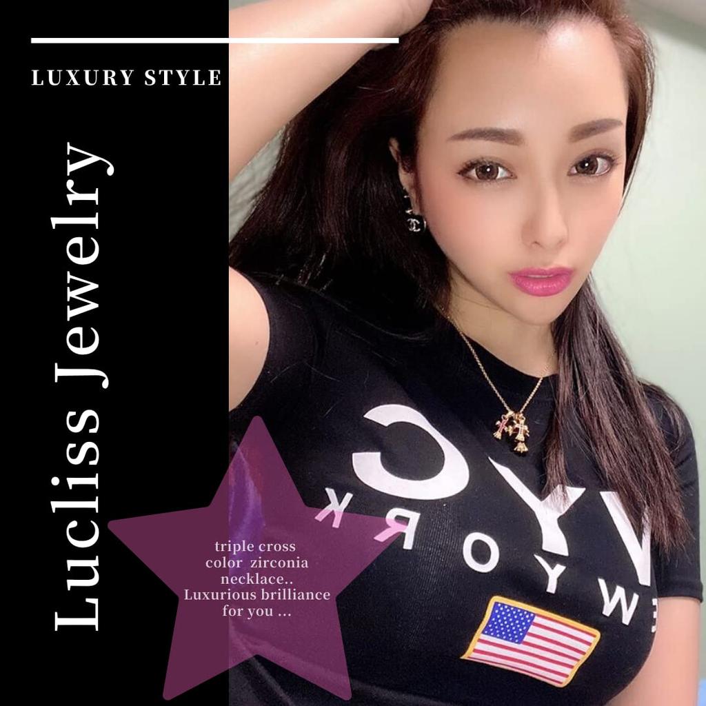 Lucliss Ожерелье с крестом Отечественный производитель 3 нити 24K Цирконий GP Розовое 24K Ожерелье с крестом [Золотой камень] Мужское Женское