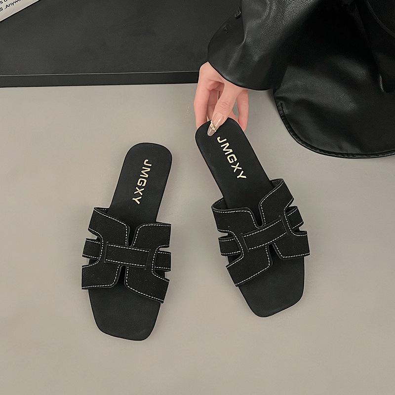 Летние новые женские тапочки на открытом воздухе с плоской подошвой, нескользящие, с открытым носком, пляжные женские сандалии, сексуальные, модные, дизайнерские, шлепанцы, женская обувь