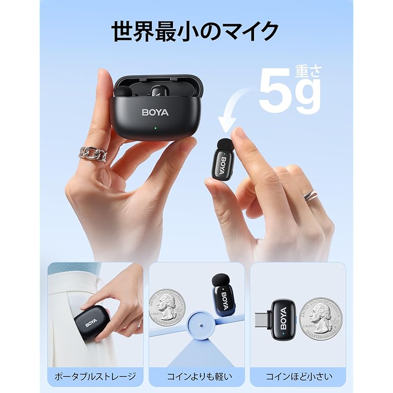 Беспроводной мини-микрофон BOYA [суперминиатюрный 360°-звукосниматель с штыревым разъемом] беспроводной микрофон типа C и Lightning Совместимость с iPhone 16