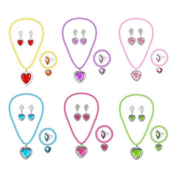 1 компл. ожерелье для девочек, игрушка, цветные, из бисера, элегантные, для ролевых игр, со стразами, браслет с сердечками и серьгами, комплект ювелирных изделий принцессы
