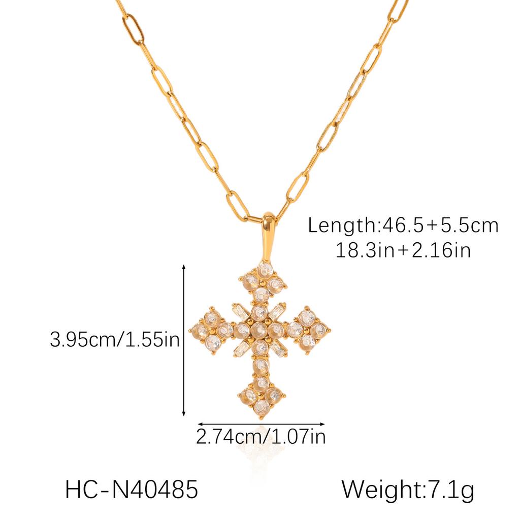 French light luxury vintage natural freshwater pearl necklace stainless steel cross pendant jewelry high-end clavicle chain