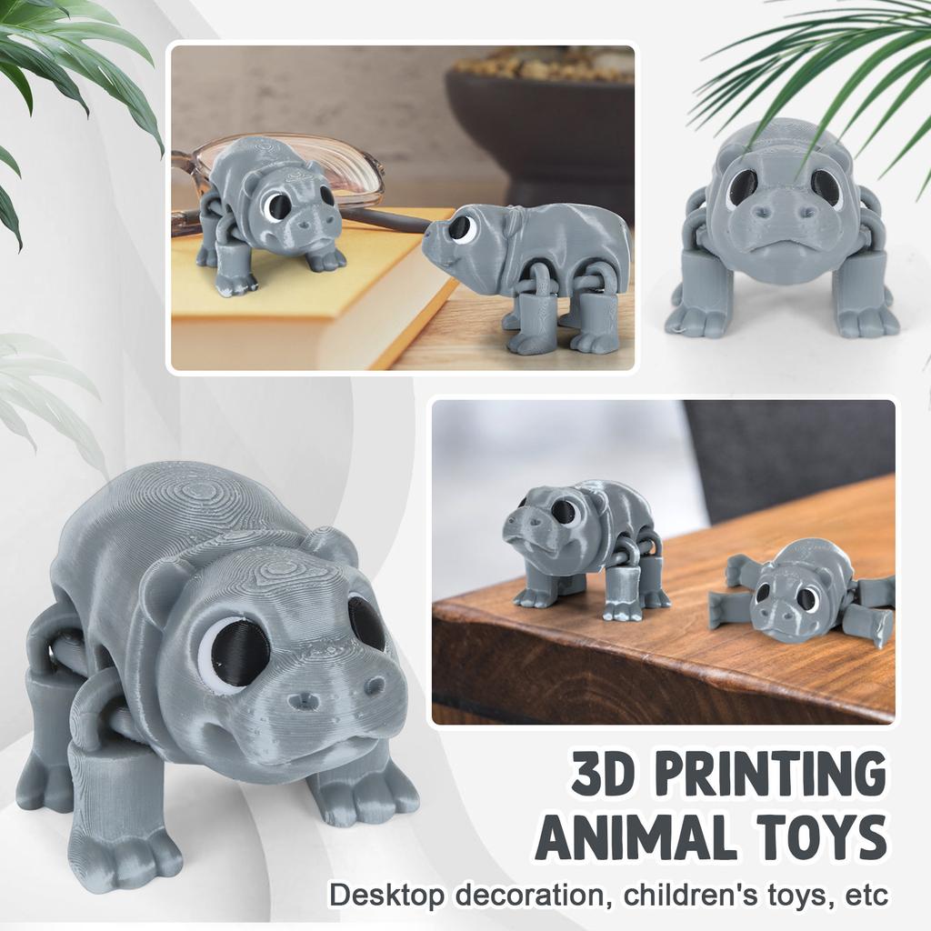 3D-печатная подвижная игрушка бегемот, бегемот с подвижными суставами, 3D-печатная игрушка-украшение бегемот, снятие стресса, подвижный бегемот