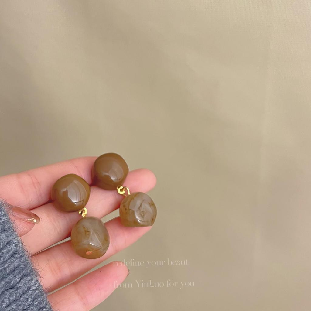 «Серьги-иглы Майяра 925»: "Янтарный жемчуг в стиле ретро для осени/зимы"