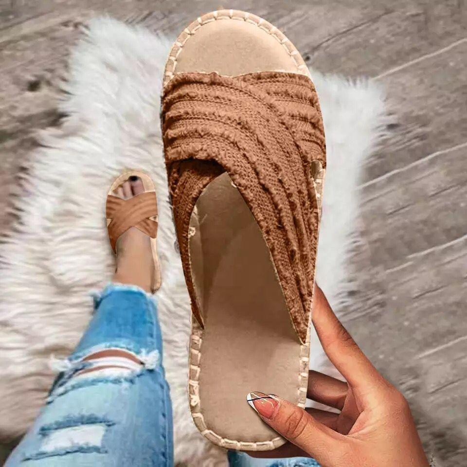 Независимая станция желает больших размеров с открытым носком и плоской подошвой женские летние 2025 новые джинсовые тапочки с подошвой из пеньковой веревки с одним словом