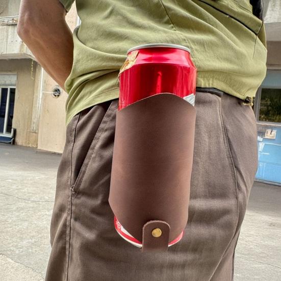 Portable Drink Holster Waist Hanging Beer Holder, Faux Leather Soda Beverage Can Bottle Holder for Belt, Accessories Lovers Party