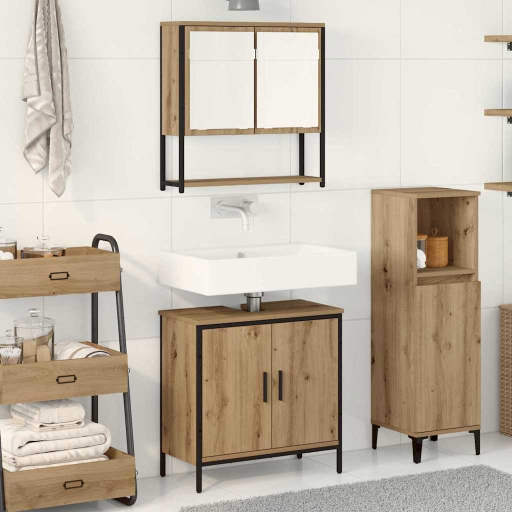 Bathroom Furniture Set with Shelf and Door 2 pcs Brown Wood Based Material
