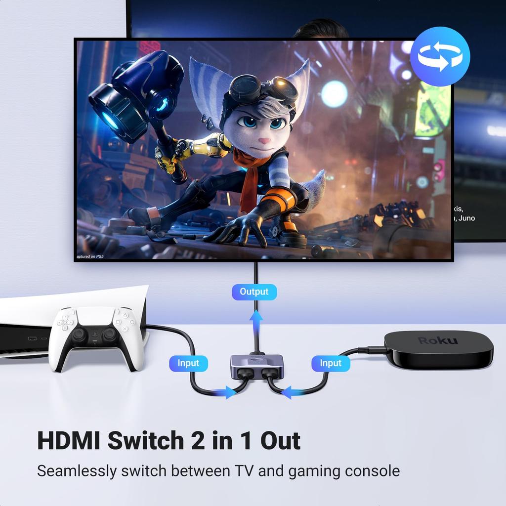 Ugreen HDMI Switcher 2 Input 1 Output HDMI Switcher HDMI Selector Bidirectional HDCP No Power Supply Required Suitable for TV Stick PC Player TV