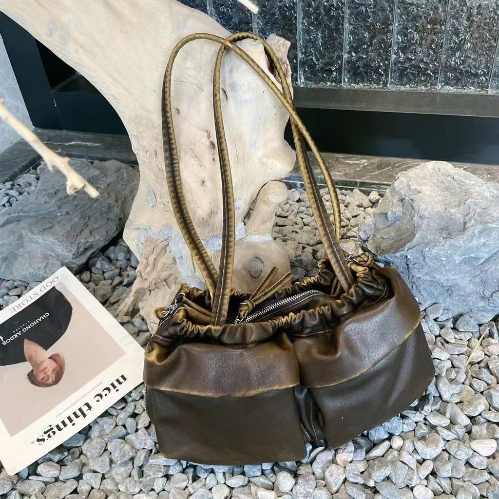 Женская сумка-тоут из натуральной кожи, рюкзак, плиссированные женские сумки, квадратные, на плечо, большая вместимость, много карманов, тренд