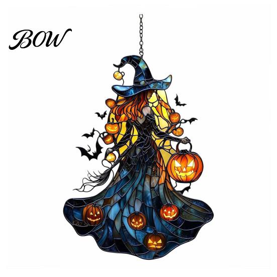 Halloween Party Supplies for Home Witch Acrylic Suncatcher, Stained Glass Effect Window Car Hanging Ornament, Gothic Scary Spooky Decor Ornaments with