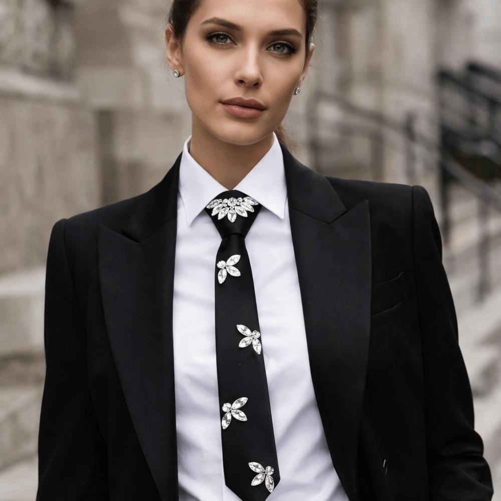 Korean Style Rhinestones Tie Academic Style Decoration Shirt Tie Temperament Long Necktie Women