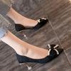 Модные женские туфли на высоком каблуке 2024 года, весна-лето, новые полые туфли на шпильках с заостренным жемчужным бантом, вечерние туфли-лодочки, женские босоножки