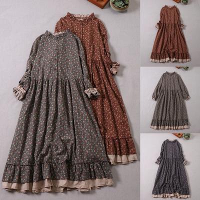 Осеннее японское женское платье Mori с цветочным принтом и деревянными ушками, литературный повседневный полукардиган средней длины, женская юбка с длинными рукавами