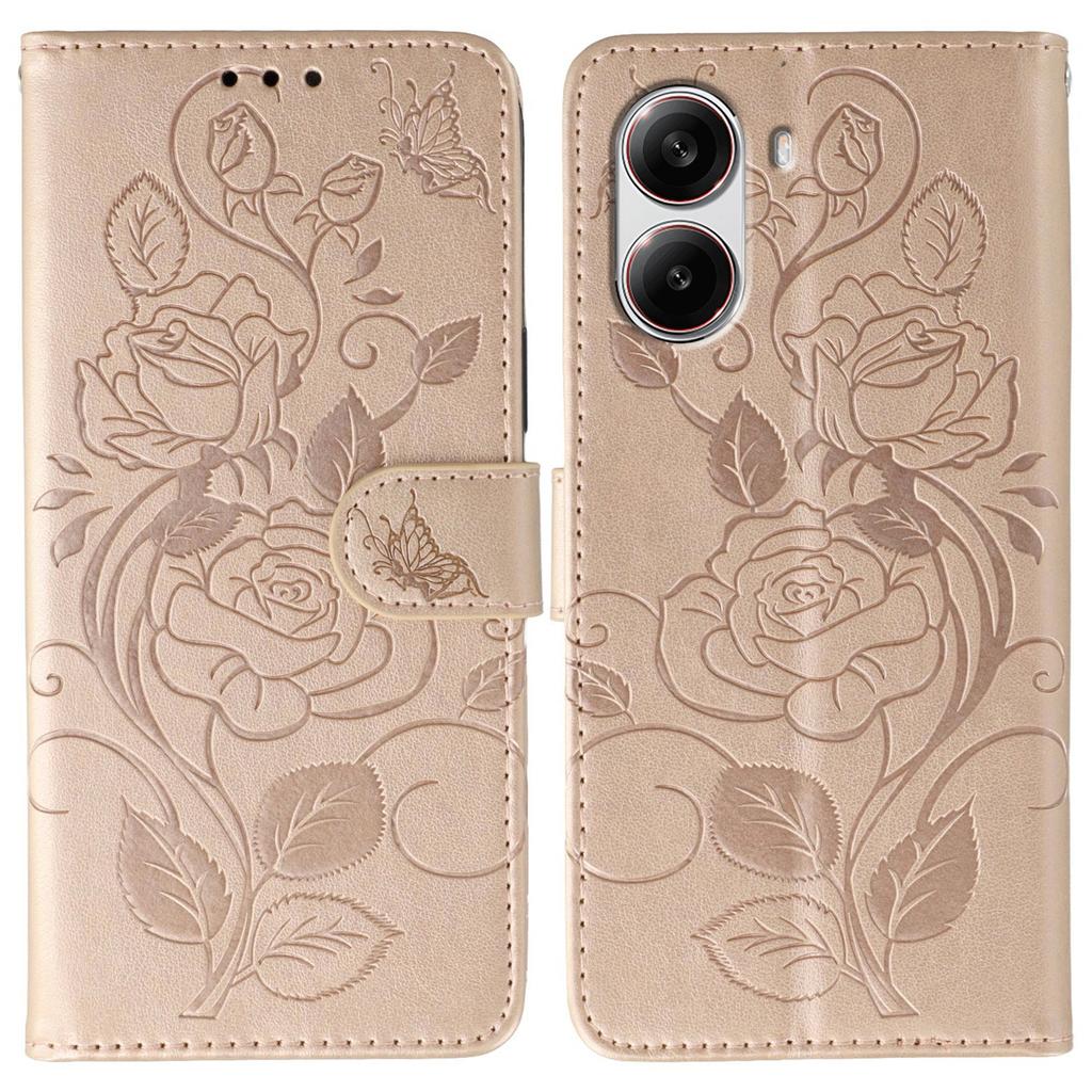 For Xiaomi Poco X7 Pro 5G Case Wallet Stand Imprinted Rose Butterfly PU Leather Phone Cover