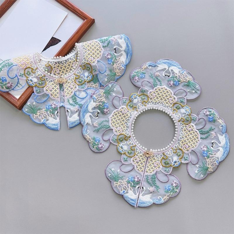 Вышитый цветочный ложный воротник для женщин Элегантный съемный воротник Юбка HorseFace Искусственный воротник Аксессуары для девочек