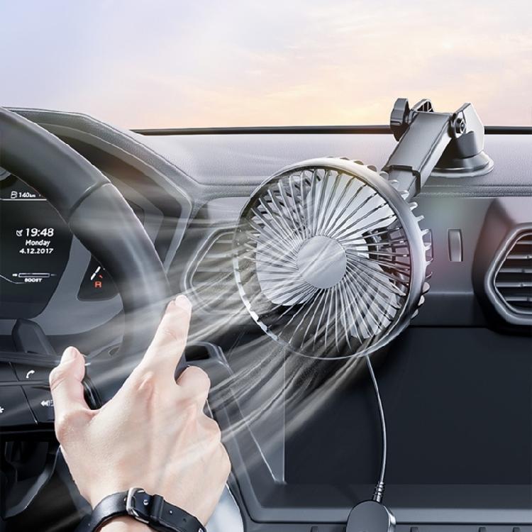 Car Dashboard Windscreen Mount Cooling Fan Suction Cup Fan 3 Speed Adjustment USB Air Circulator Fan 360 Degree Rotating