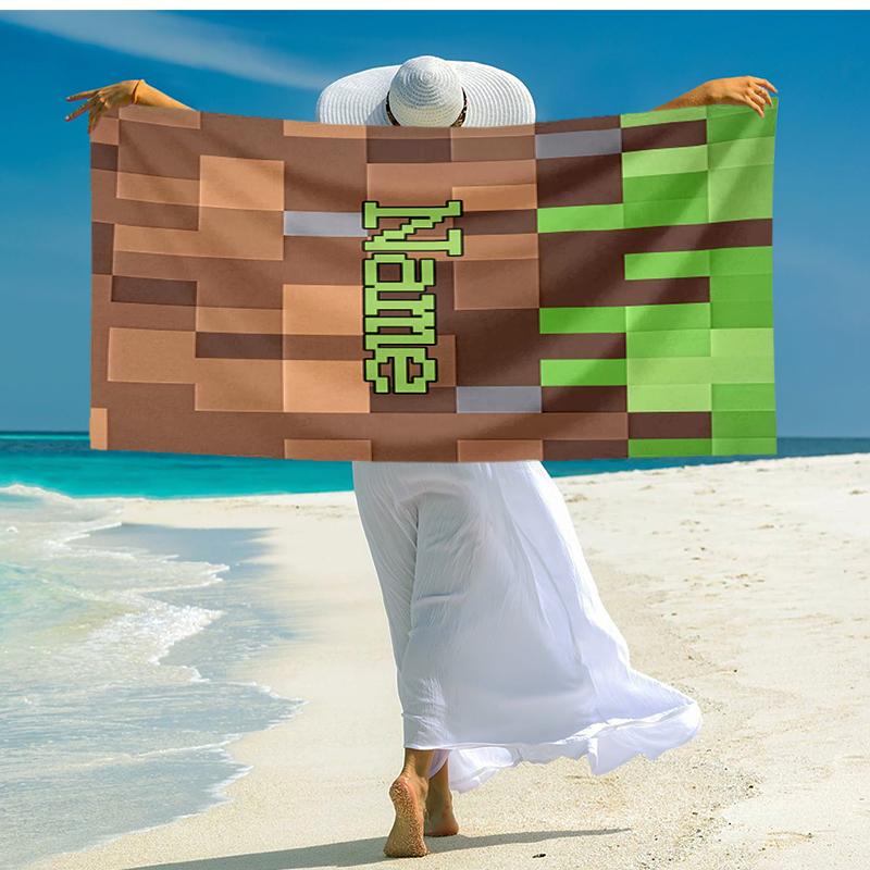 Personalized customized proof beach towel with Game Block Pixel World pattern - soft, absorbent, quick-drying, perfect swimming, camping&bathing