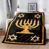 Jewish Holiday Golden Menorah Star David Black Yellow Border Print Soft Flannel Throw Blanket Sofa Bed Warm Decor Cover For Religious Festival Fans