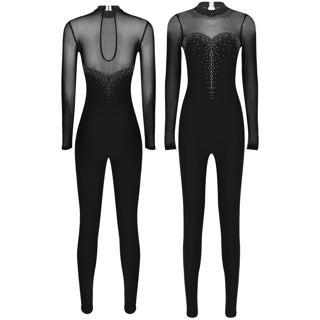 Jazz Dance Jumpsuit Rhythmic Gymnastics Stage Performance Wear Figure Skating Gymnastics Dance Costume Women Rhinestone Open Back Jumpsuit