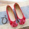 Retro Knot Button Embroidered Cloth Shoes, Women's Single Shoes, Canvas Shoes Low Heels