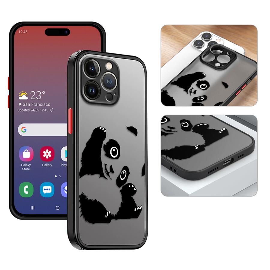 Милый мультяшный чехол-панда для iPhone 16 15 14 13 12 11 Pro Max Mini X XS XR SE 7 8 Plus Ударопрочный матовый твердый чехол Fundas