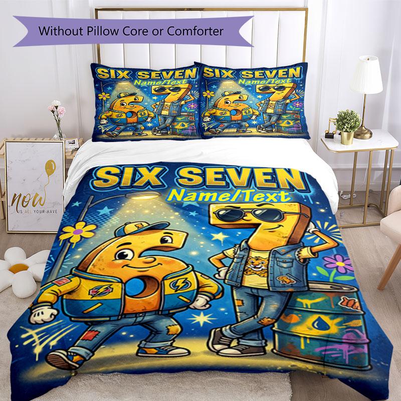 3PC Custom Name "Six Seven Adventure" Bedding Set Printed Bedding Set Duvet Cover Closure Includes 1 Duvet Cover & 233 Pillowcases for Bedroom