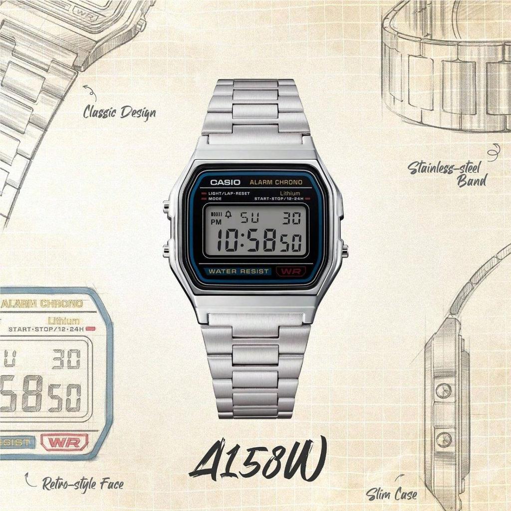 Casio Полимерный корпус Ремешок из нержавеющей стали Мужские кварцевые часы A158WA-1