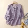 Summer Women's Shirt Medium-sleeved Cotton Linen Shirt Embroidered Thin Temperament Loose Shirt Tops