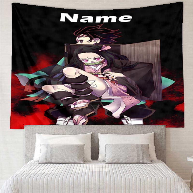 Custom Name Demon Slayer Print Tapestry, Backdrop, Easy Setup, Ideal for Bedroom, Office & Living Room, with Aesthetic Wall Hanging Decor.