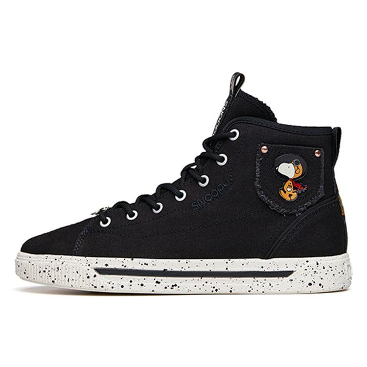 Anta Snoopy X Canvas высокие женские кроссовки для скейтбординга черные 922138604-2