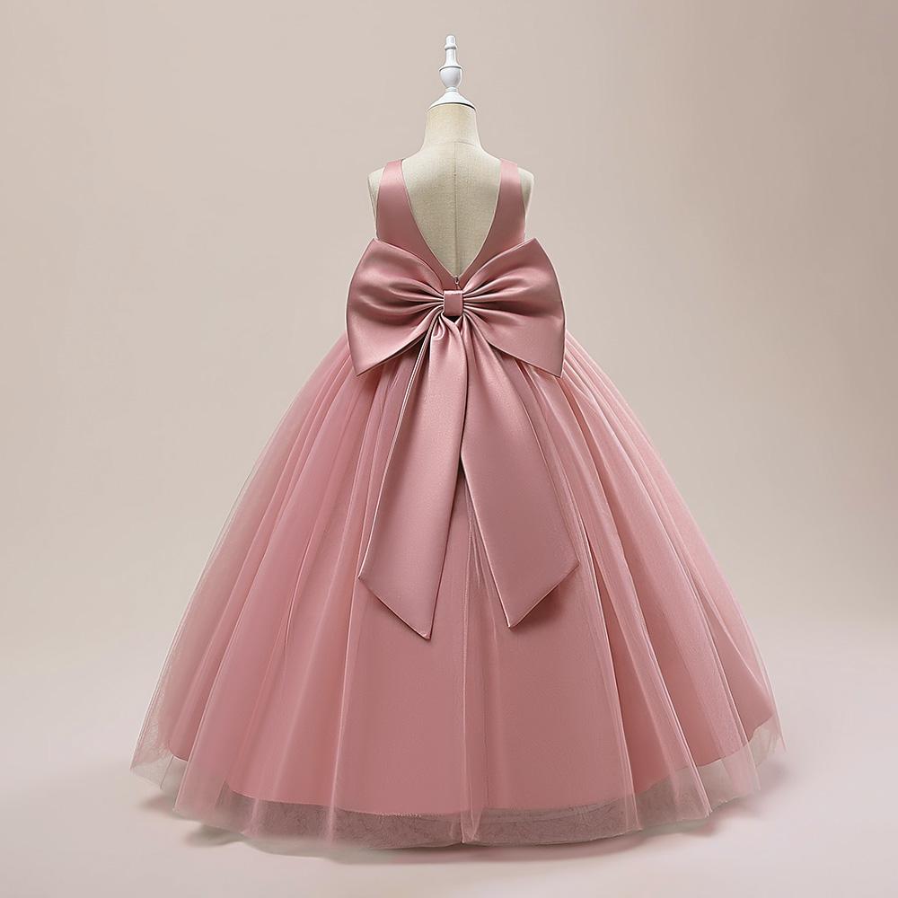 Платье подружки невесты с большим бантом для девочек, длинное белое свадебное платье для выпускного вечера, пышное платье принцессы для первого причастия, официальное бальное платье на день рождения
