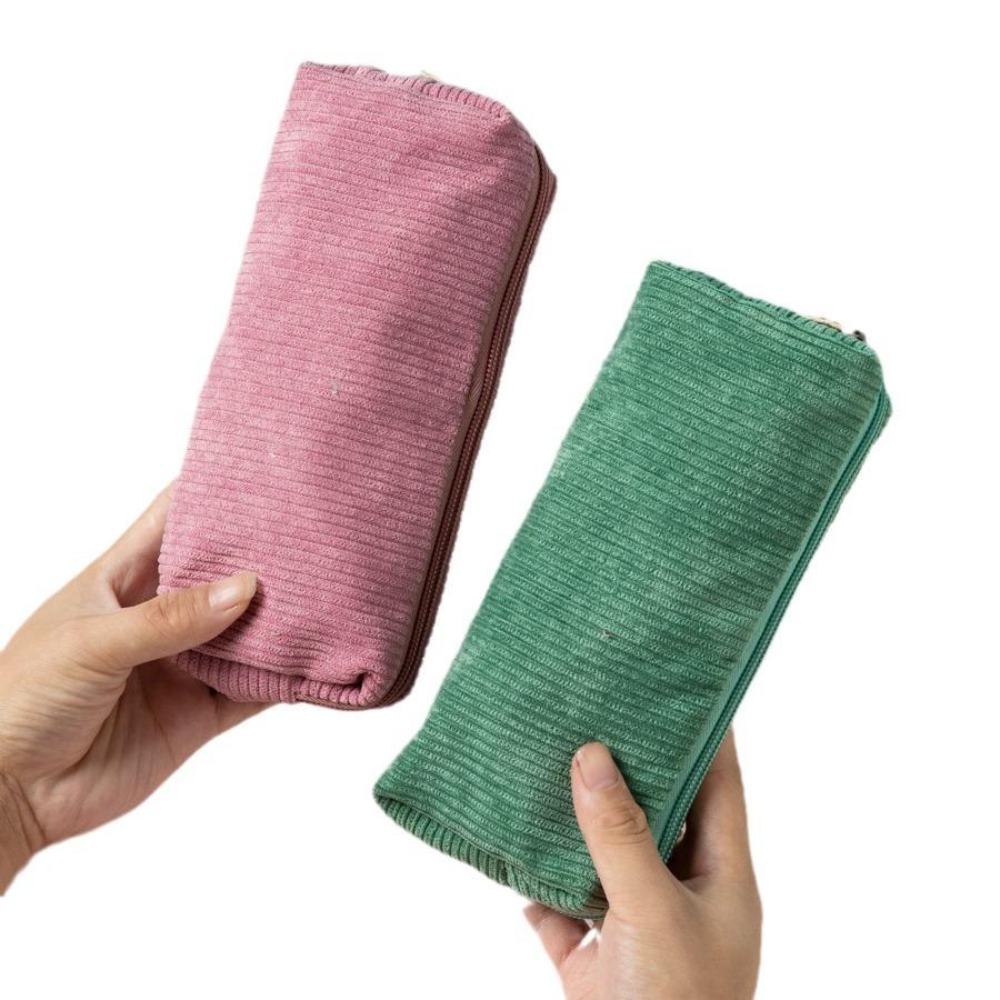 Новый ретро вельветовый однотонный пенал для карандашей, литературная простая канцелярская сумка, канцелярская коробка для школьников