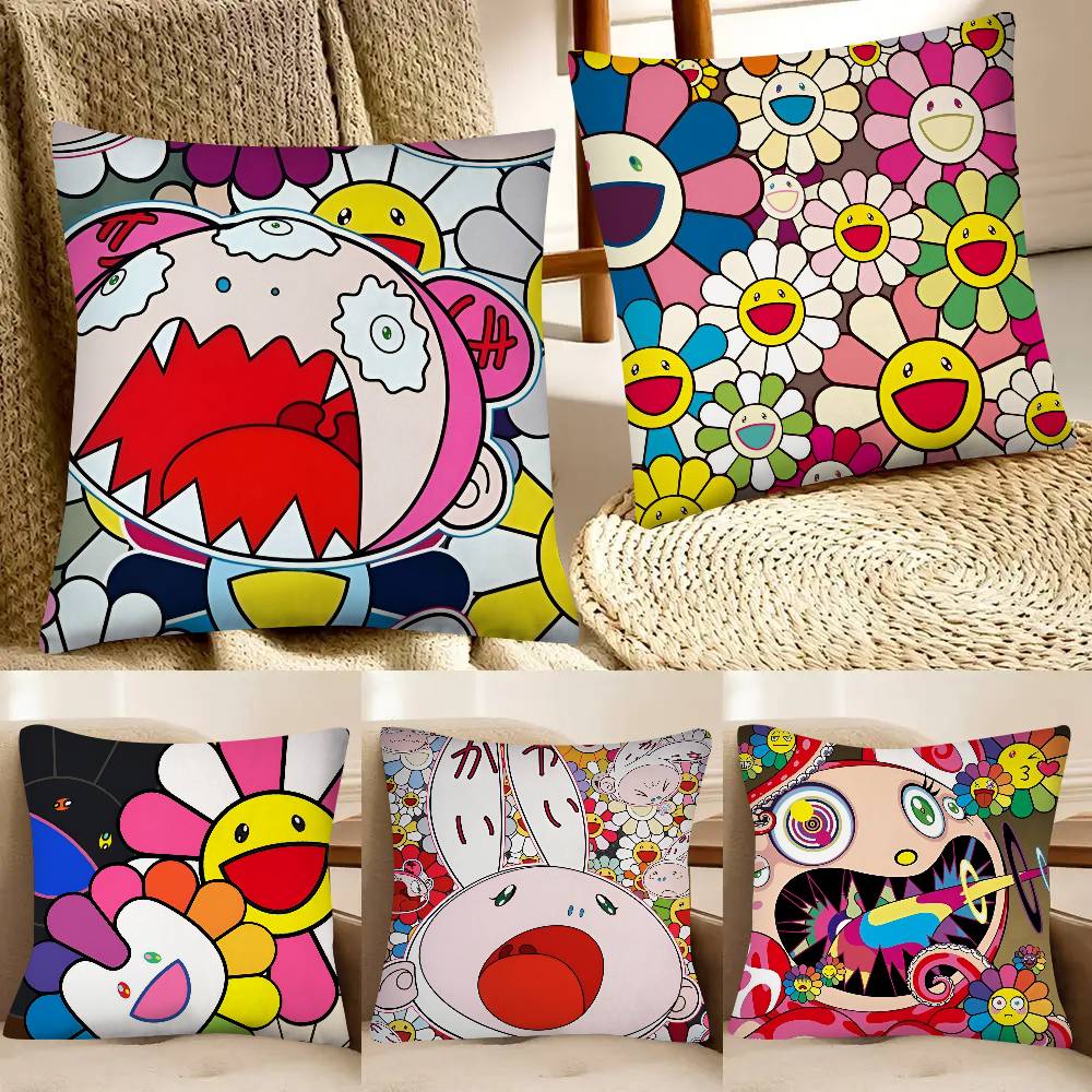 Art TTakashi Murakami Pillow Case Fashion Square Pillowcase Bedroom Sofa Room Ins Decoration Leisure