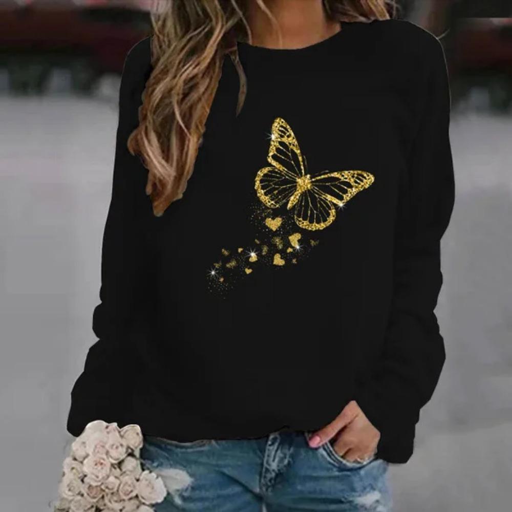 Autumn/winter Casual Loose-fit Printed Long Sleeve Pullover Sweatshirt For Women