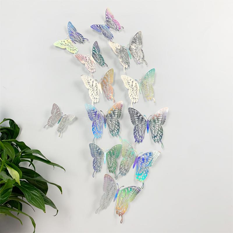 12Pcs 3D Hollow Colorful Butterfly Wall Stickers For Wedding Decoration Bedroom Children's Room Wall Art Kids Room Living Room